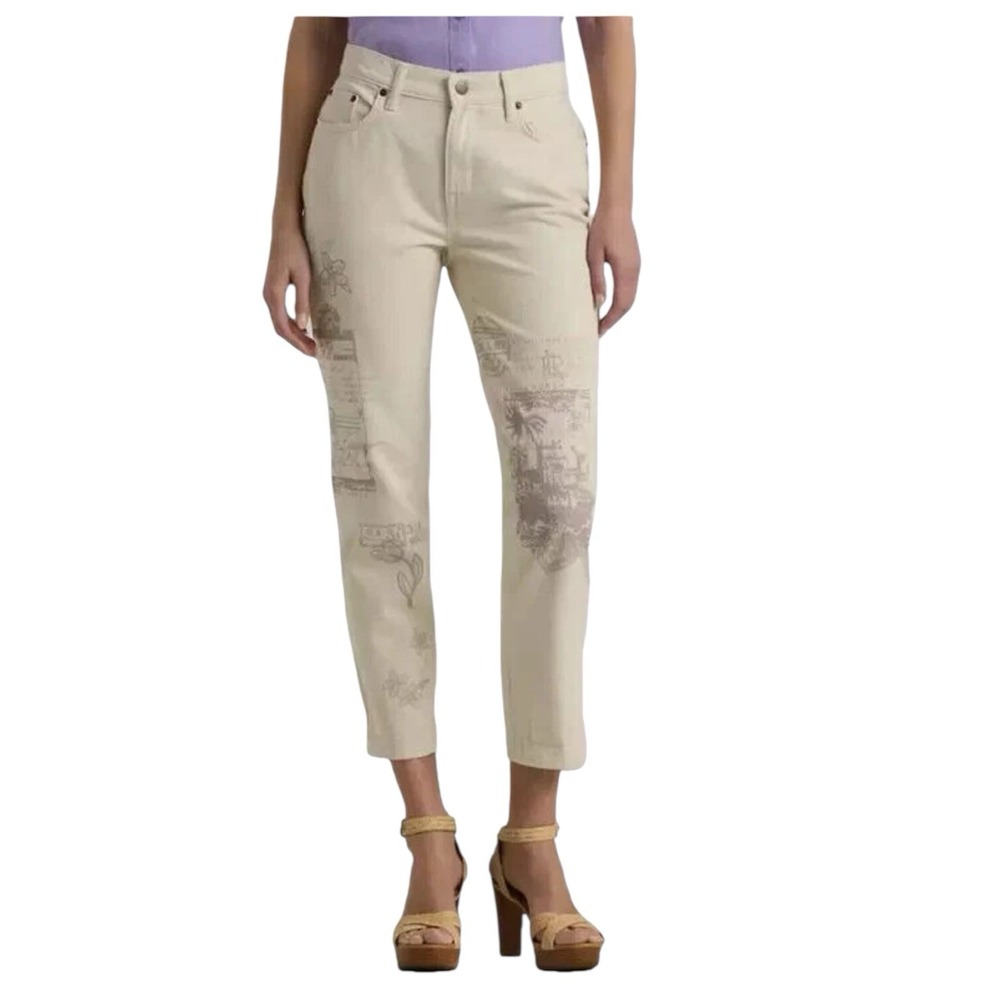 Lauren Ralph Lauren Jeans Women 14 NWT Ivory Relaxed Tapered Denim Pants